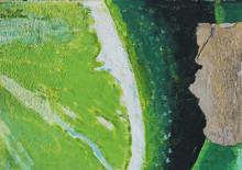 Extract Of The Wall Paintig Of A Green Lime, Partly The Paint Is Peeling Off In Form Of A Head