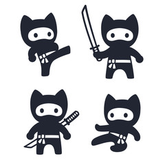 Wall Mural - Cute cartoon ninja cat set