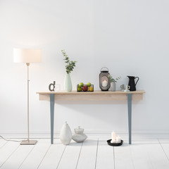 Wall Mural - wooden desk and lamp concept