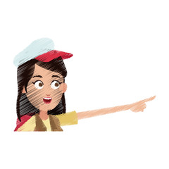 happy young woman pointing with her finger cartoon icon image vector illustration design 