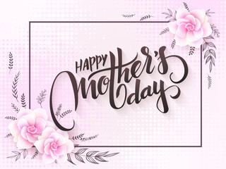 Wall Mural - vector mothers day lettering with blooming gardenia flowers and hand lettering phrase - happy mothers day with halftone