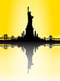 Fototapeta Miasta - Yellow New York City skyline with Statue of liberty Vector