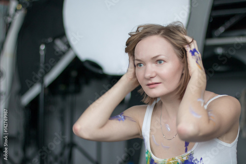 Female Artist With Short Blonde Hair Buy This Stock Photo And