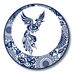 Wall Mural - Chinese Traditional Blue And White Porcelain, Phoenix 