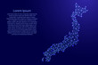 Map of Japan from polygonal blue lines and glowing stars vector illustration