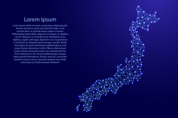 Poster - Map of Japan from polygonal blue lines and glowing stars vector illustration