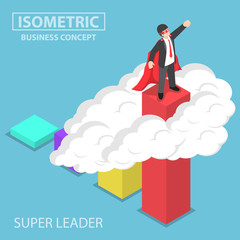 Aufkleber - isometric super businessman standing on the top of the graph