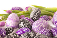 Purple And Black Eastern Eggs With Purple Tulip