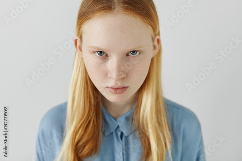 High Angle View Of Beautiful Charming Woman Of Tender Age Staring