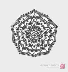 Wall Mural - Floral abstract ornament of round shape. Mandala, graphic elements are drawn by hand. Modernistic Minimalist Art.