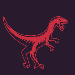 Canvas Print - Velociraptor, predaceous dinosaur, red over dark