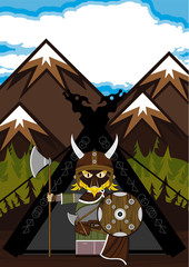 Poster - Cartoon Viking Warrior and Tent