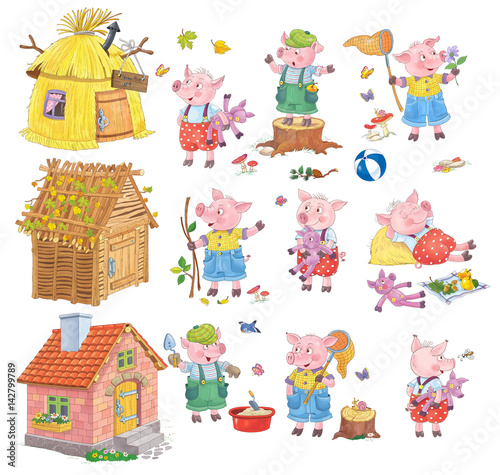 Download Three Little Pigs Fairy Tale Illustration For Children Coloring Page Cute And Funny Cartoon Characters Buy This Stock Illustration And Explore Similar Illustrations At Adobe Stock Adobe Stock