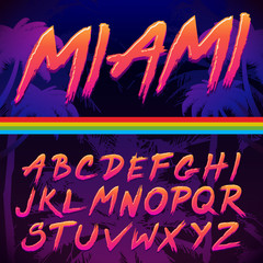 Wall Mural - 80s Retro Futurism style Font. Vector Brush Stroke Alphabet