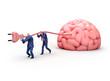 © Alexey Konkov - Two men plugging giant brain with electric socket. 3D illustration