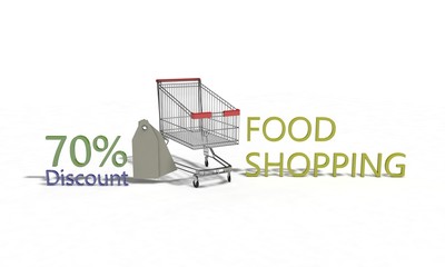 Food shopping Discount %70 on white , 3d render