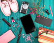 © veranoverde - accessories, shoes, tablet pc, camera, bag, note pad, watch, headphones, blackboard and essentials