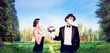 © Nomad_Soul - Mime actors performing with flower bouquet