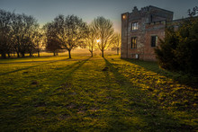 English Country House In Winter Afternoon Sunset