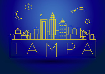 Wall Mural - Minimal Tampa Linear City Skyline with Typographic Design