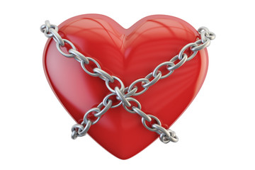 Poster - red heart with chain, 3d rendering