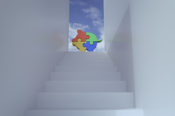 Wall Mural - 3d rendering of stairs with piggy puzzle  blocks against blue sky