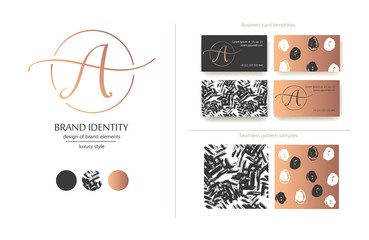 Wall Mural - Sophisticated brand identity. Letter A line logo. Business card template included.