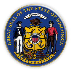 Badge US State Seal Wisconsin, 3d illustration