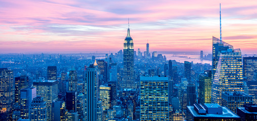 View of New York Manhattan during sunset hours