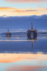 Wall Mural - Semi Submersible Oil Rig during Sunrise at Cromarty Firth in Invergordon, Scotland