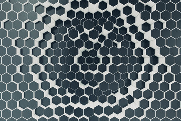 Poster - Black-white geometric hexagonal abstract background. 3d rendering