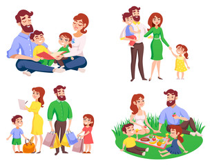 Poster - Family Retro Cartoon Style Set