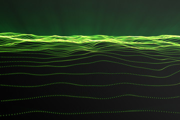 Poster - landscape background. cyberspace landscape grid. 3d technology. abstract green landscape on black ba