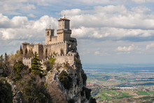 The Fortress Of Guaita In San Marino; Plains Of Romagna In The Background