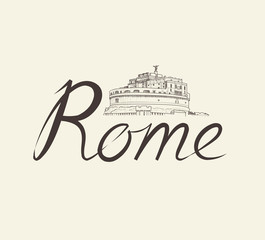 Wall Mural - Rome citybackground. Landmark, lettering. Travel Italy sign