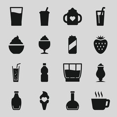 Wall Mural - Set of 16 refreshment filled icons