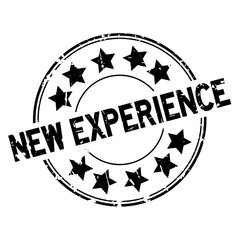 Sticker - Grunge black new experience with star icon round rubber seal stamp on white background