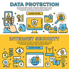 Poster - Data protection, internet security thin line banners set. Flat design concepts, line icons set. Modern design. Premium quality. Vector illustration