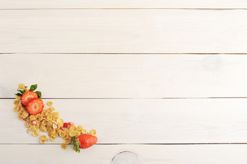 Wall Mural - blank background with corn flakes and strawberries