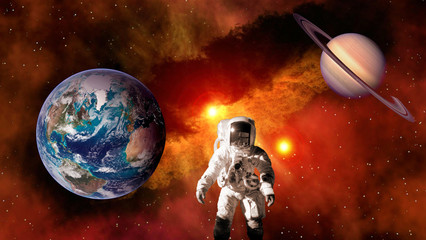 Wall Mural - astronaut planet earth saturn spaceman suit outer space helmet galaxy universe explosion. elements o