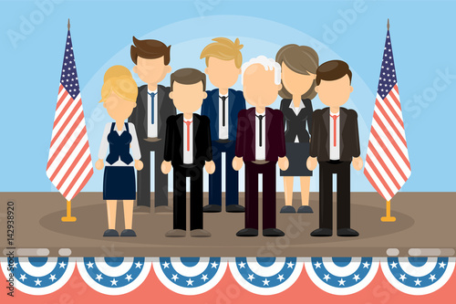 Cuadros en Lienzo Group of american politicians standing on the stage with american flags