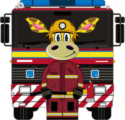 Wall Mural - Cartoon Giraffe Firefighter - Firemen