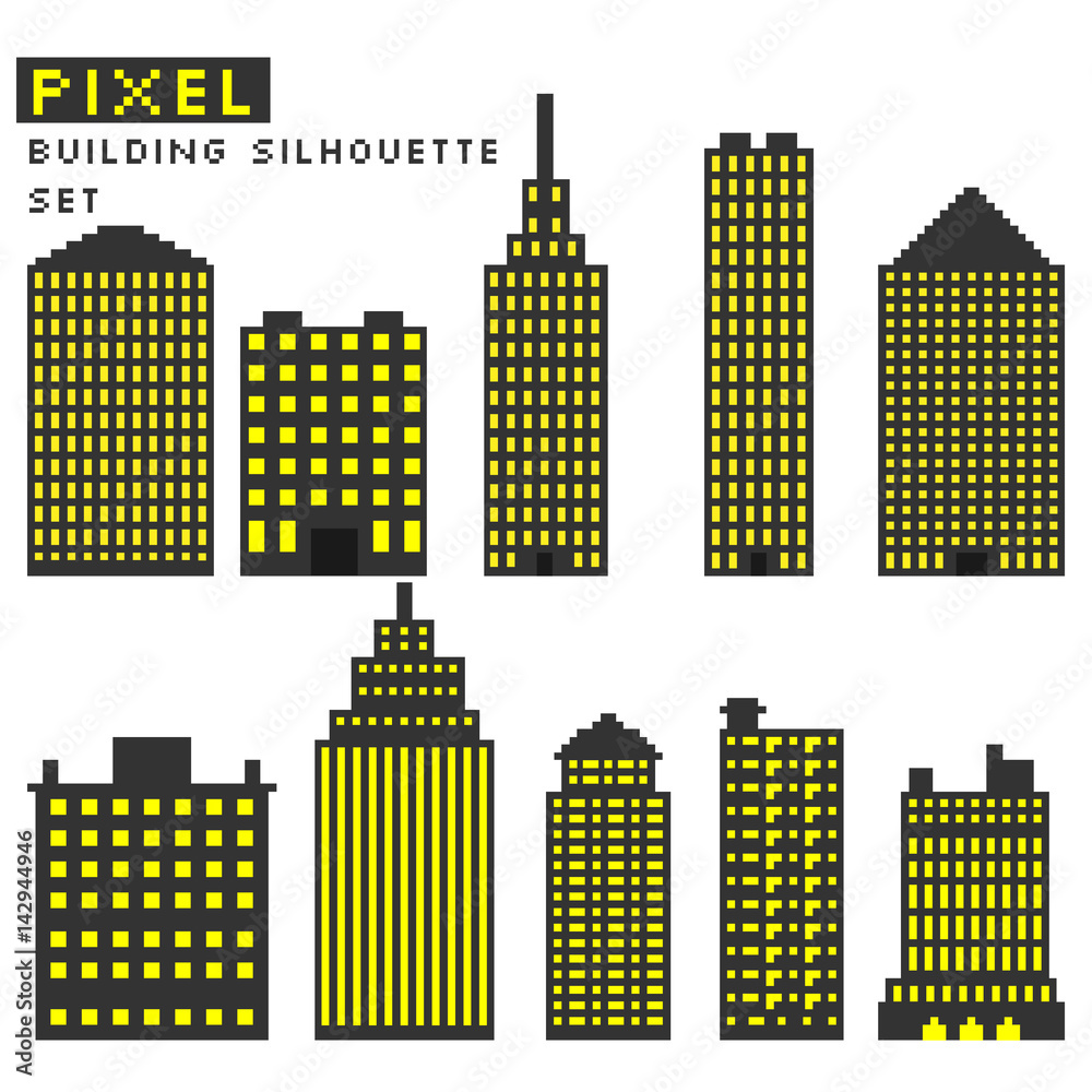 Pixel art style buildings silhouette vector illustration Stock Vector ...