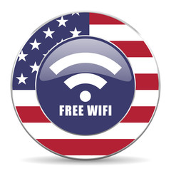 Poster - Free wifi usa design web american round internet icon with shadow on white background.