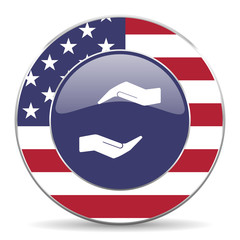 Poster - Human care hand usa design web american round internet icon with shadow on white background.