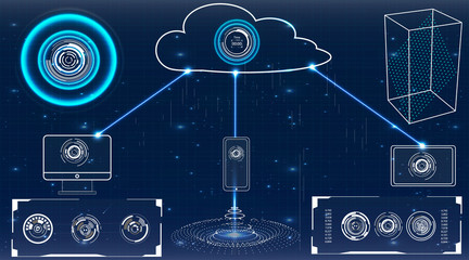 Aufkleber - Futuristic user interface. Abstract virtual graphic touch user interface. HUD. Hi-tech basic. Blue and white elements. UI hud infographic interface screen monitor radar set web elements