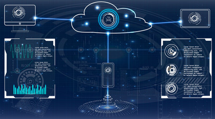 Aufkleber - Futuristic user interface. Abstract virtual graphic touch user interface. HUD. Hi-tech basic. Blue and white elements. UI hud infographic interface screen monitor radar set web elements
