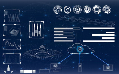 Aufkleber - Futuristic user interface. Abstract virtual graphic touch user interface. HUD. Hi-tech basic. Blue and white elements. UI hud infographic interface screen monitor radar set web elements