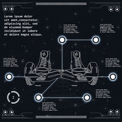 Aufkleber - Futuristic user interface for GyroScooter. Abstract virtual graphic touch user interface. HUD. Hi-tech basic. white elements. UI hud infographic interface screen monitor radar set web elements