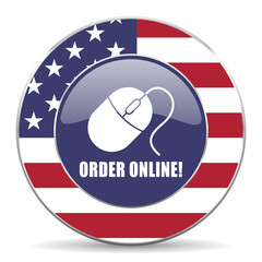 Aufkleber - Order online usa design web american round internet icon with shadow on white background.